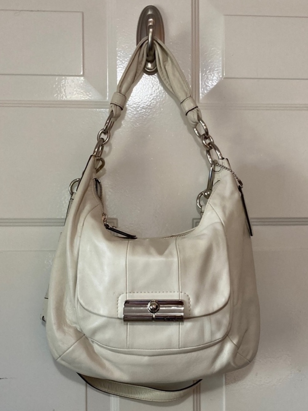 Coach Cream Leather Shoulder Bag with Silver Hardware